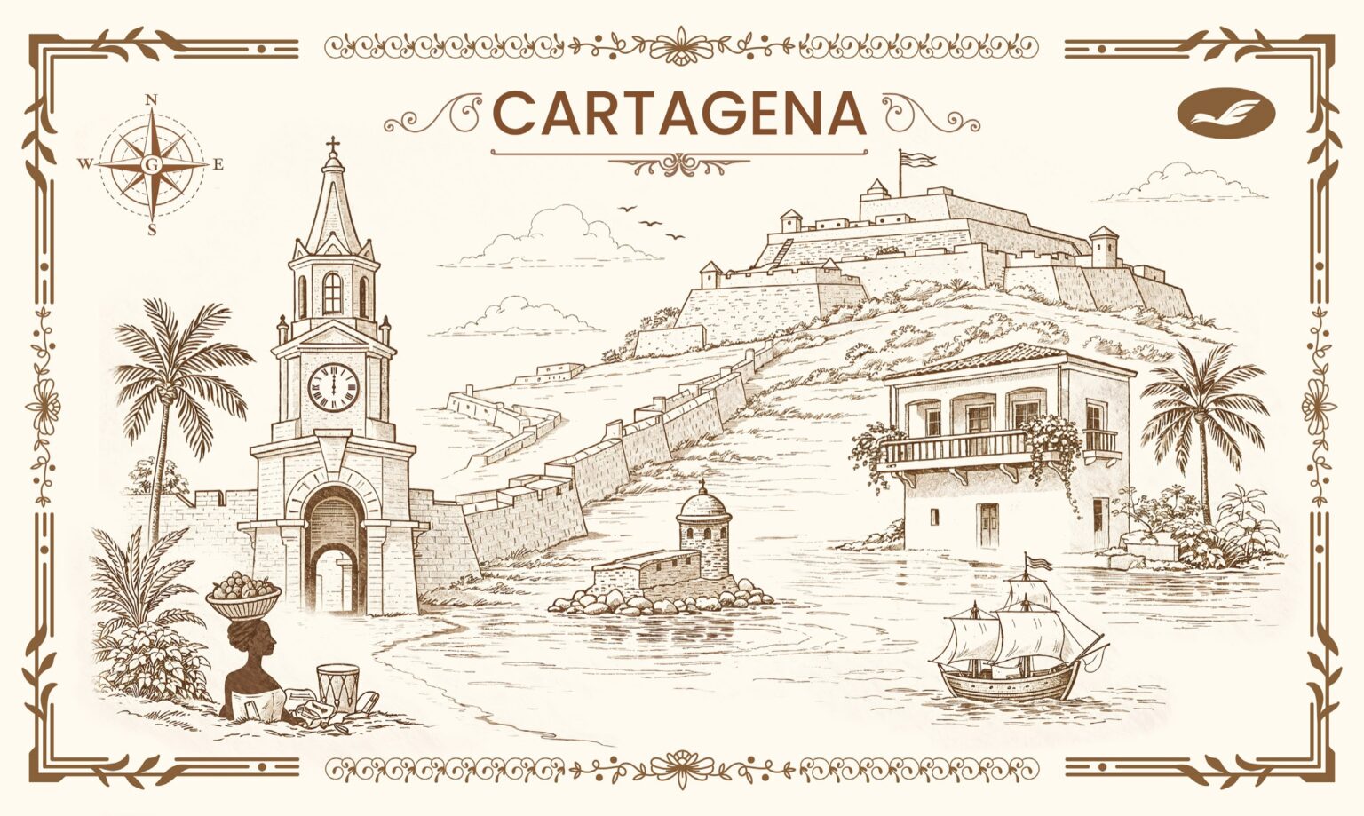 Hand-drawn map of Cartagena