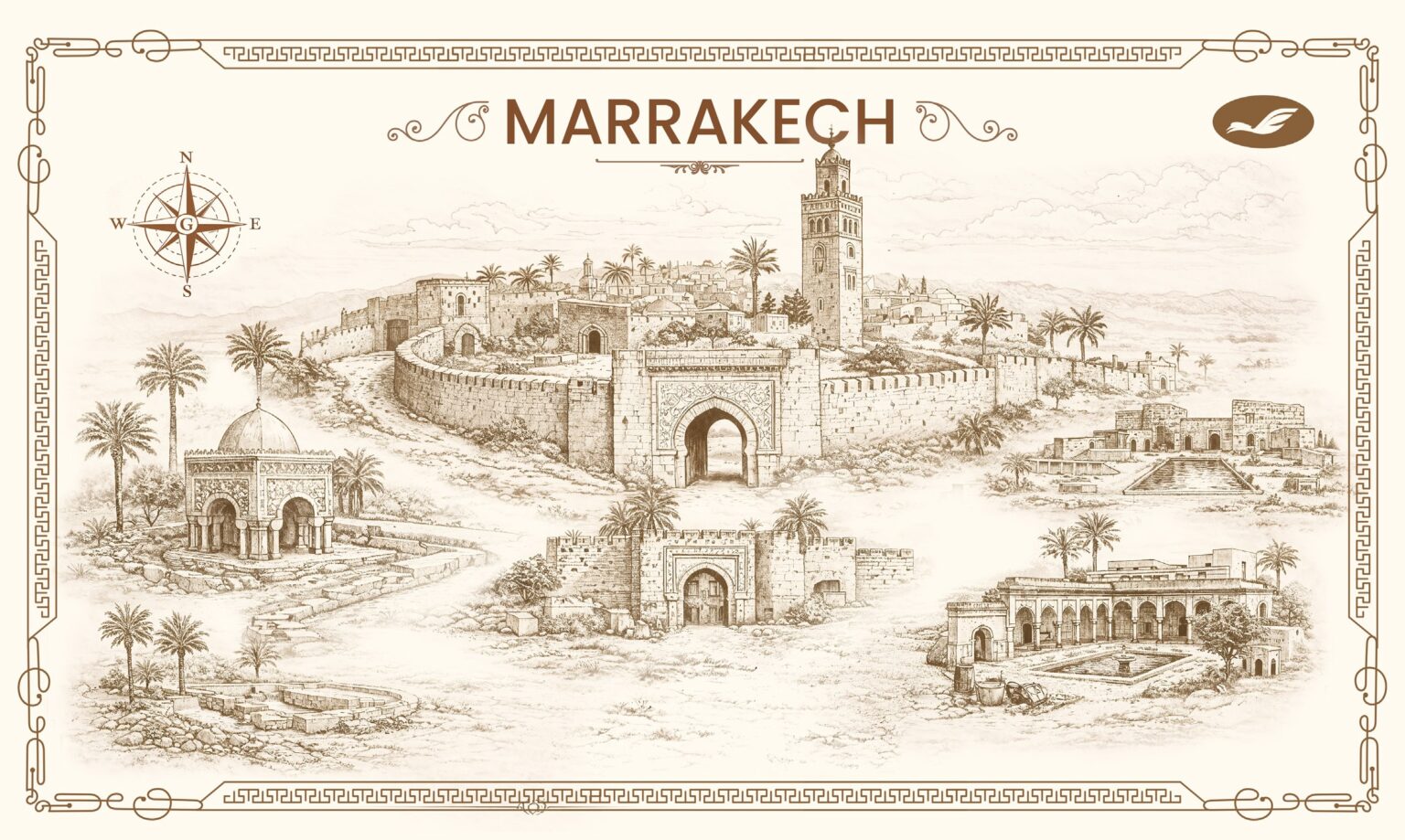 Hand-drawn map of Marrakech