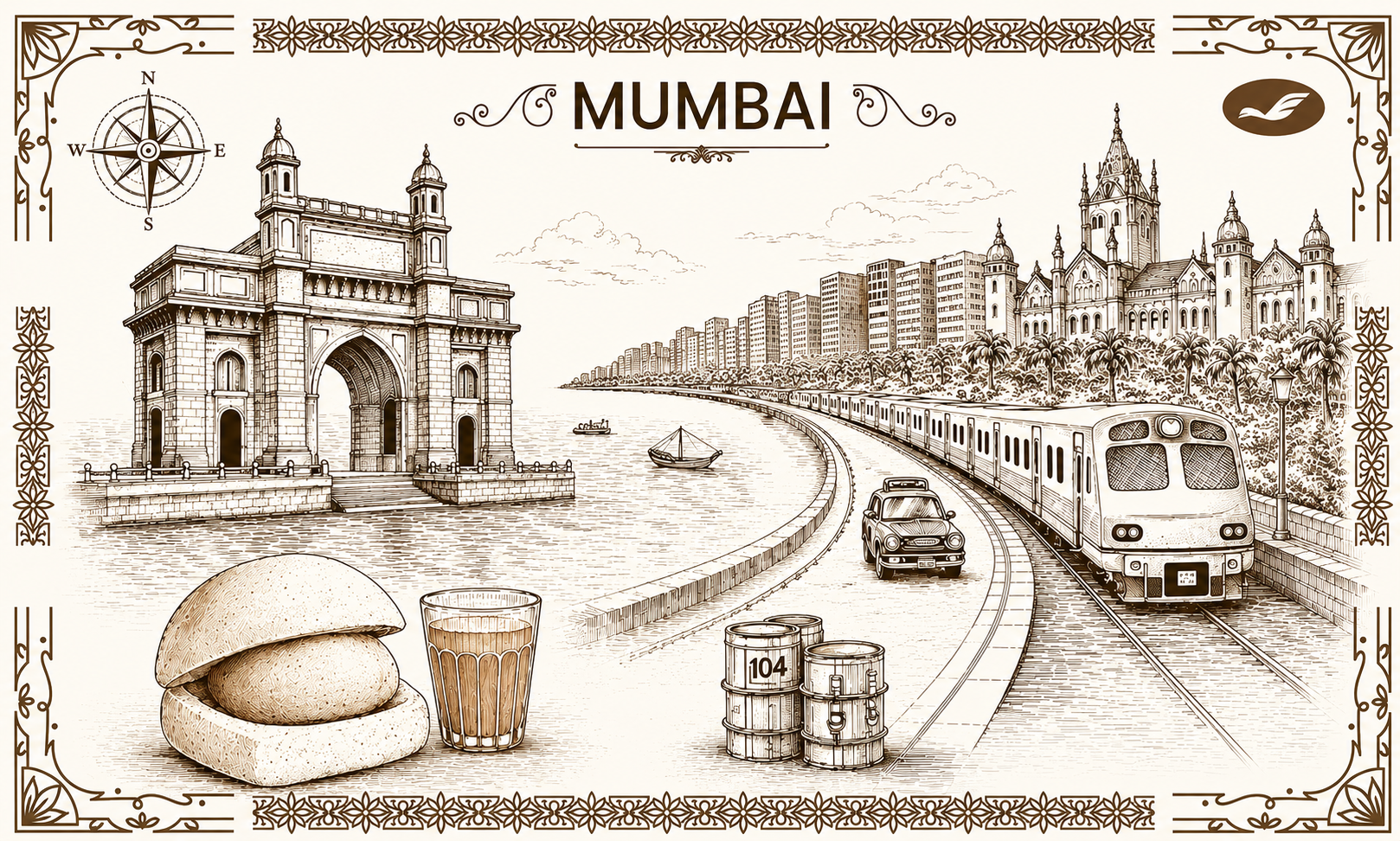 Hand-drawn map of Mumbai
